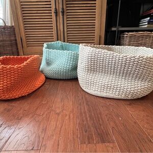 Crate&Barrel Knitted Storage Baskets - Orange, Blue, Cream